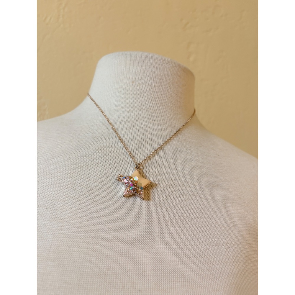 Claire's Gold Tone Star Locket Necklace Multicolor Glitter Celestial‎ Y2K Style